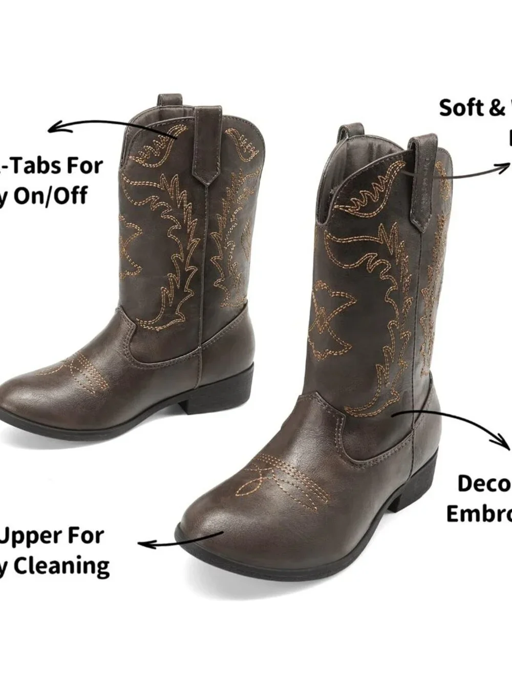 Dream Pairs Girls Brown Embroidered Cowgirl Stylish Girls Mid Calf Shoes